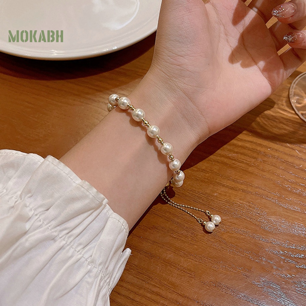 Vòng Tay Chuỗi Hạt Ngọc Trai Nhân Tạo Mạ Vàng Thời Trang Dành Cho Nữ