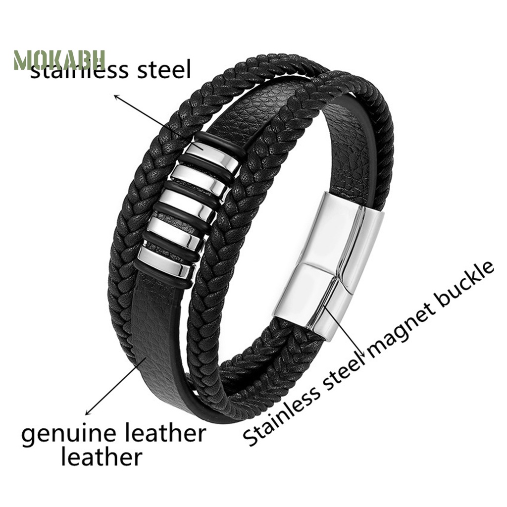 [Mới] Vòng Tay Da Giả 3 Lớp Trang Trí Khóa Cài Trang Sức Phong Cách Punk Chống Mài Mòn Nhiều Lớp Trang Trí Dành Cho Nam