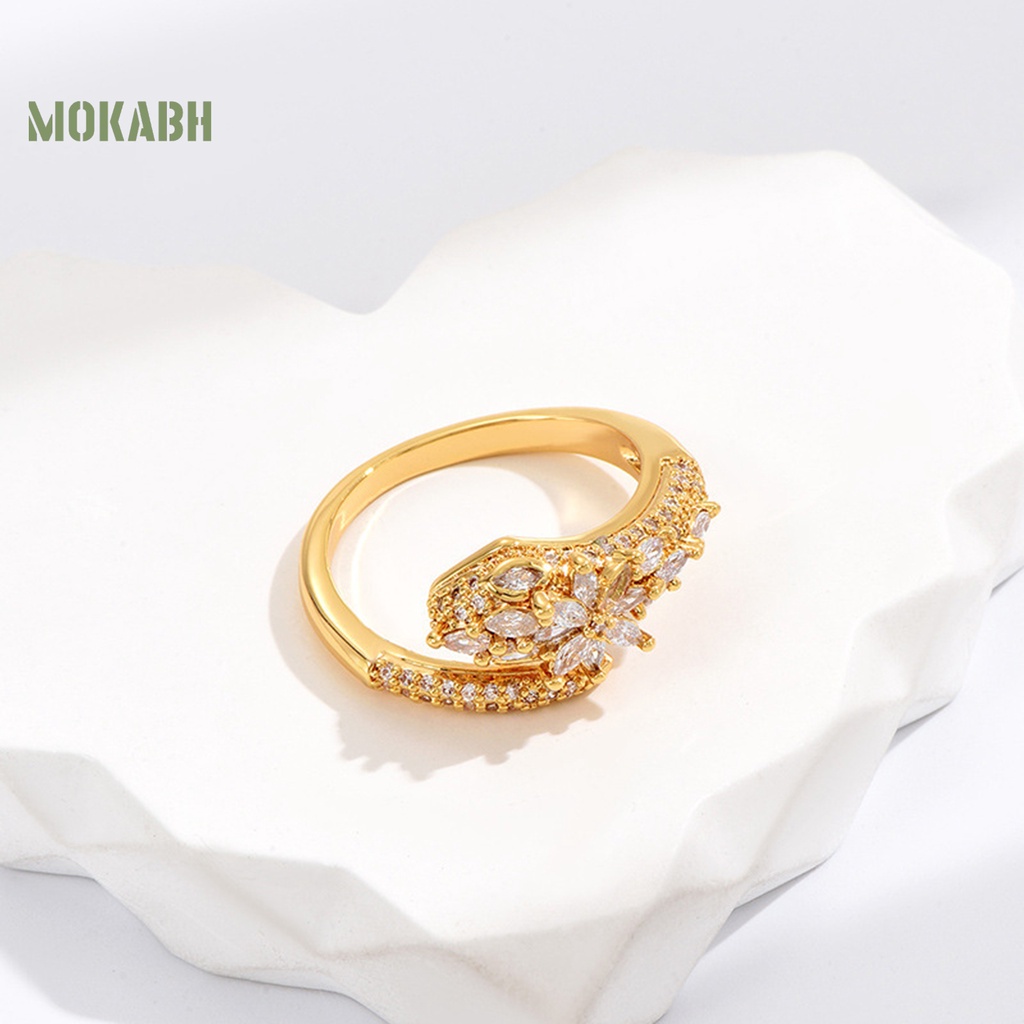 [Mới] Nhẫn Hở Mạ Vàng Đính Đá Zircon Sang Trọng Chống Rỉ Sét Có Thể Điều Chỉnh Trang Sức Cho Nữ