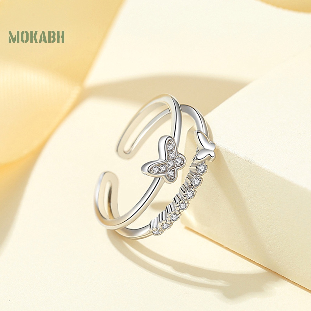 Nhẫn Hở Mạ Điện Hình Bướm Đính Đá Zircon Lấp Lánh Sang Trọng Có Thể Điều Chỉnh