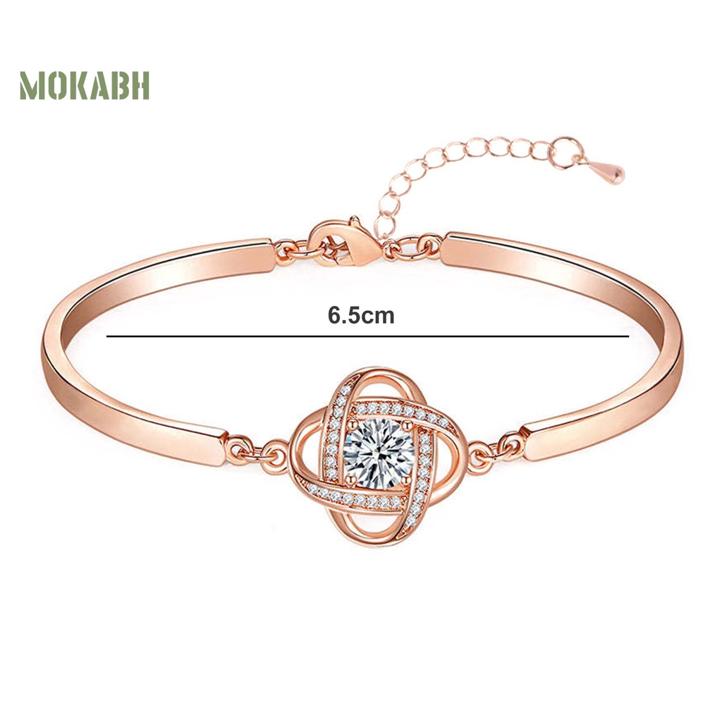 [Mới] Vòng Tay Hợp Kim Mạ Điện Hình Cỏ Bốn Lá Đính Đá Sáng Bóng Có Thể Điều Chỉnh Trang Trí Cho Nữ