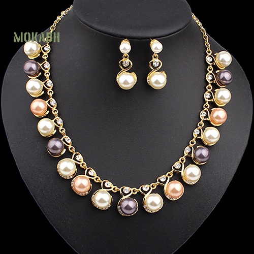 Bộ Vòng cổ + Bông Tai Đính Ngọc Trai Nhân Tạo + Đá Sang Trọng Cho Nữ