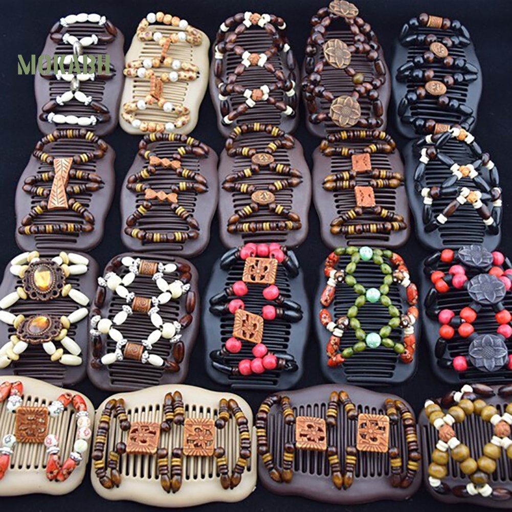 Lược Cài Tóc Hai Mặt Co Giãn Đính Hạt Phong Cách Vintage Cho Nữ