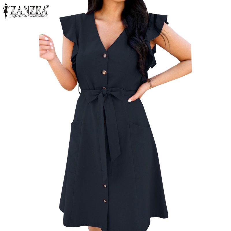 Zanzea Đầm Nữ Dài Tay Cổ Tròn Thời Trang Hàn