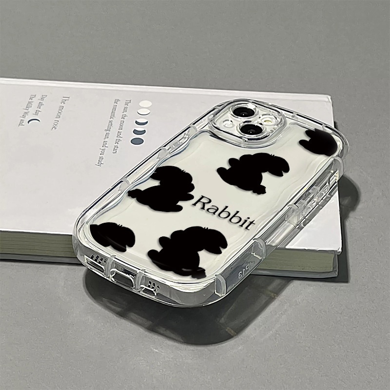 Ốp Điện Thoại TPU Silicone Mềm Trong Suốt Chống Sốc In Hình Thỏ Đen Cho IPhone 14 Pro Max 13 12 11 XS X XR 8 + 7 Plus