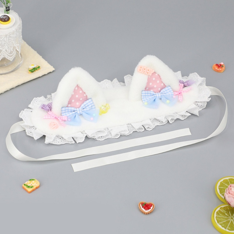 Băng Đô Cài Tóc Hình Tai Mèo Bằng Ren Xếp Ly Dễ Thương Cho Lễ Hội / Tiệc Tùng