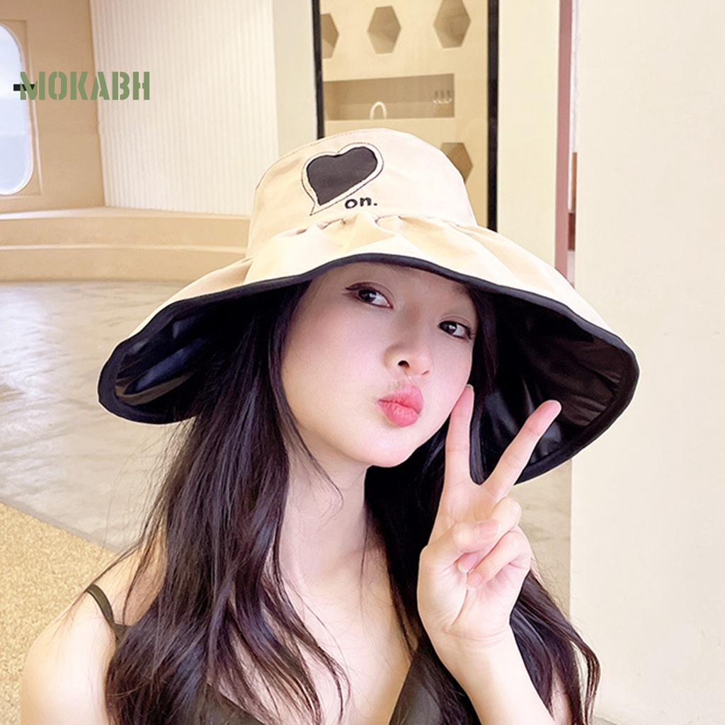 Nón Vành Rộng Chống Nắng Chống Gió Cố Định Trái Tim Màu Sắc Tương Phản Trọng Lượng Nhẹ Dành Cho Nữ