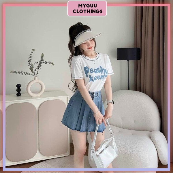 Set Đồ Nữ, Bộ Đồ Nữ Cao Cấp Với Áo Thun Chất Cotton Co Giãn Mix Chân Váy Xếp Li Chất Jean Có Quần Trong - HP83