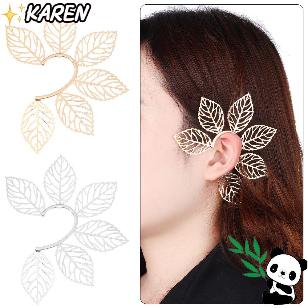 Khuyên Tai Dạng Móc Hình Lá Bằng Kim Loại Không Cân Xứng Phong Cách Punk Cho Nữ