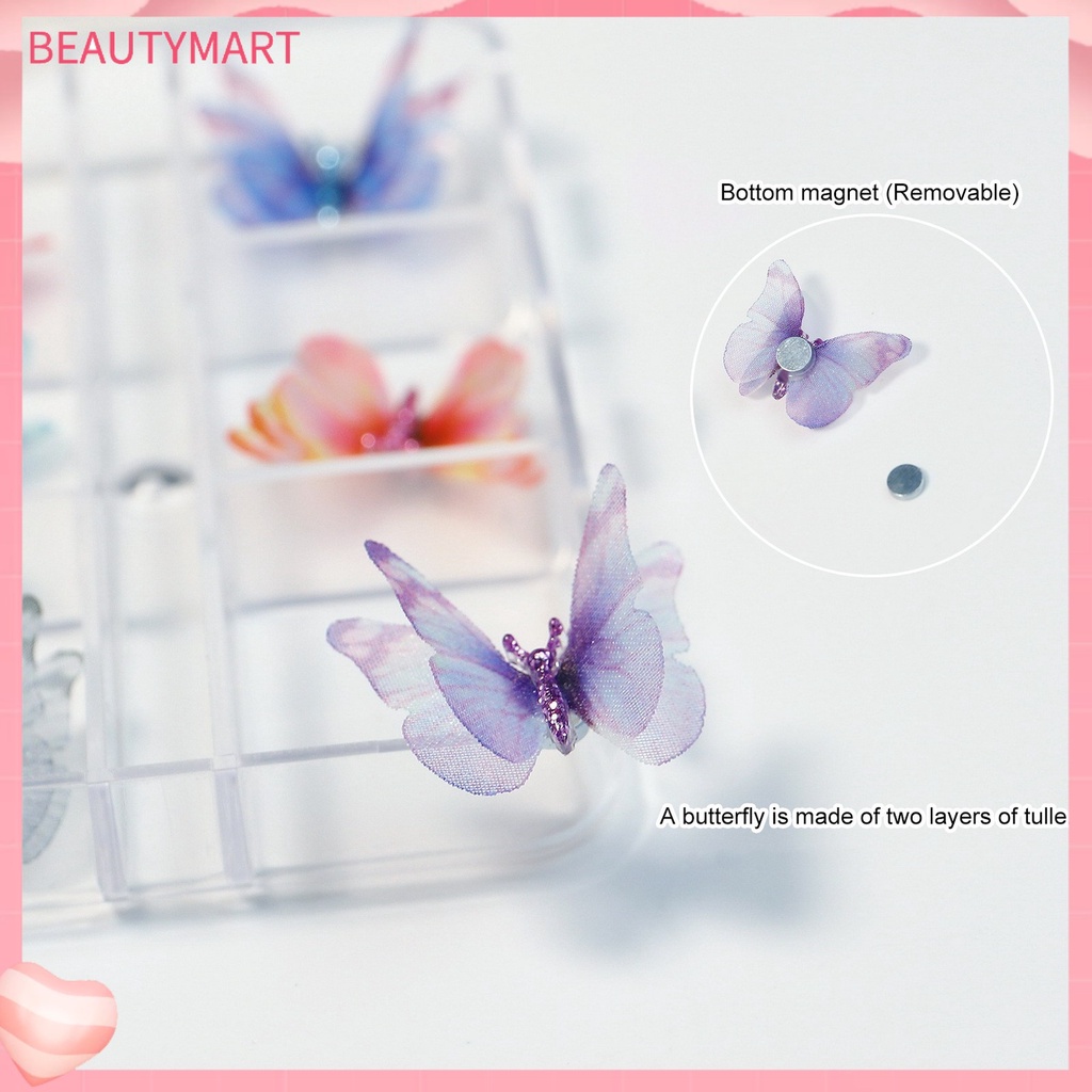 Set 6 Phụ Kiện Trang Trí Móng Tay Nghệ Thuật Hình Bướm 3D Màu Sắc Tươi Sáng Có Thể Tháo Rời