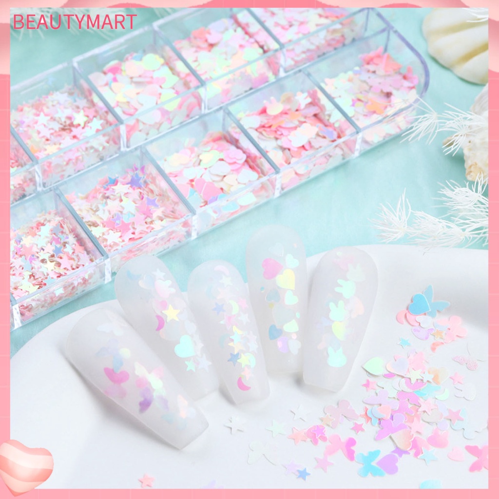 [beautymart] Hộp Kim Tuyến 12 Ngăn Hình Ngôi Sao / Trái Tim / Thỏ / Bướm / Lấp Lánh Trang Trí Móng Nghệ Thuật