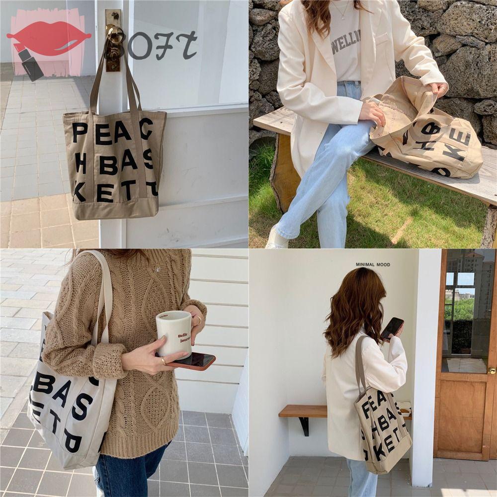 Túi Xách Tote Mềm Bền In Họa Tiết Chữ Cái Phong Cách Harajuku