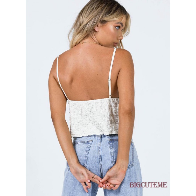 Áo Croptop Sát Nách Cổ Chữ V Nhún Bèo Màu Sắc Đơn Giản Thời Trang Cho Nữ