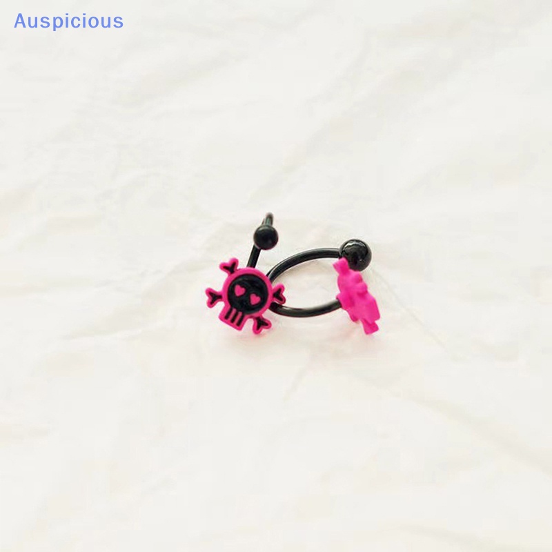 Nhẫn Đeo Mũi / Môi / Lưỡi Hình Đầu Lâu Màu Hồng Đen Phong Cách Punk