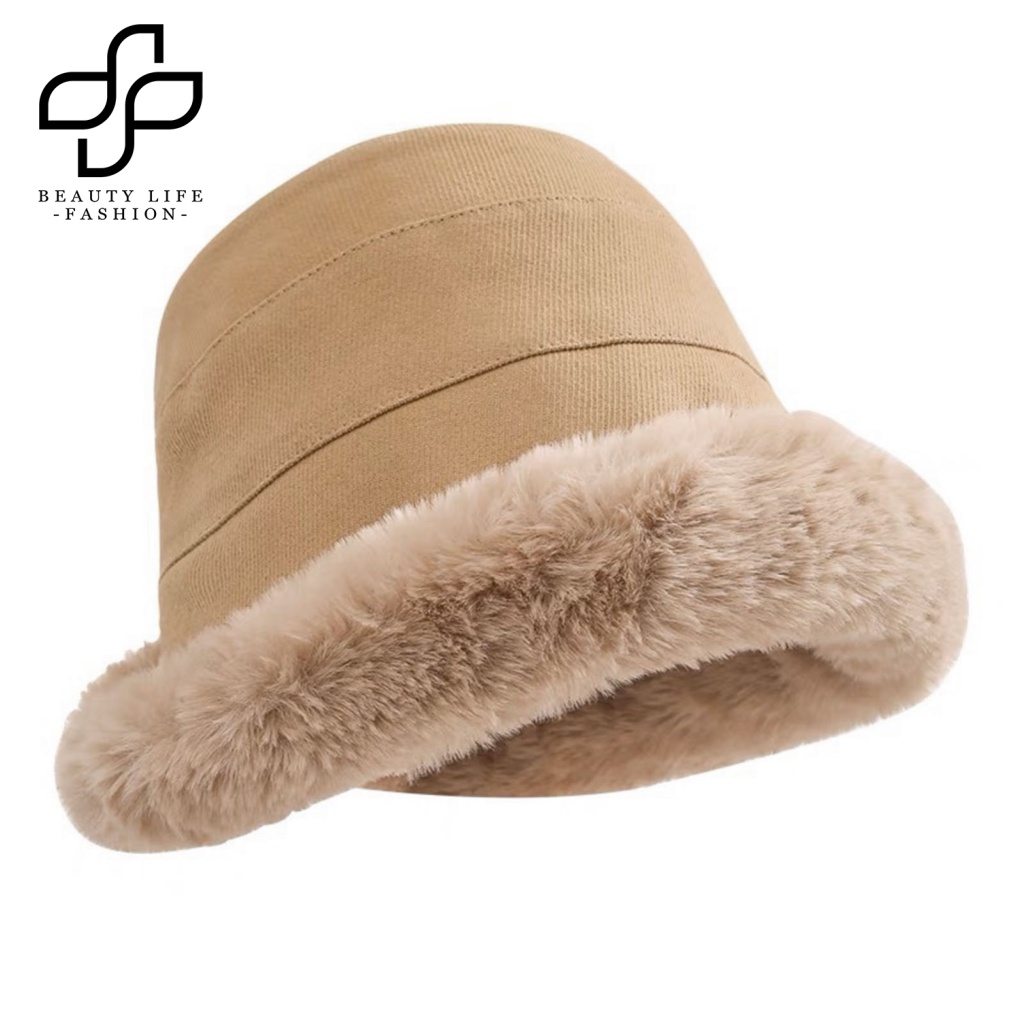 Nón Tai Bèo Phủ Lông Cừu Chống Nắng Màu Trơn Thời Trang Thu Đông Cho Nữ