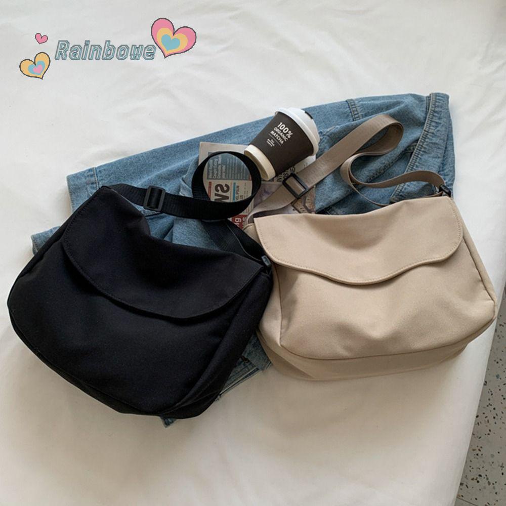 Túi Đeo Vai Vải Canvas Phối Cotton Màu Cầu Vồng Dễ Thương Cho Nữ