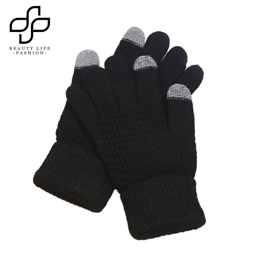 1 Đôi Găng Tay Dệt Kim Dày Dặn Giữ Ấm Cảm Ứng Màn Hình