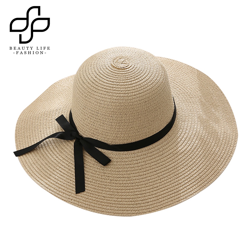 Nón Cối Rộng Vành Phối Nơ Chống Tia UV Thời Trang Đi Biển Mùa Hè Cho Nữ