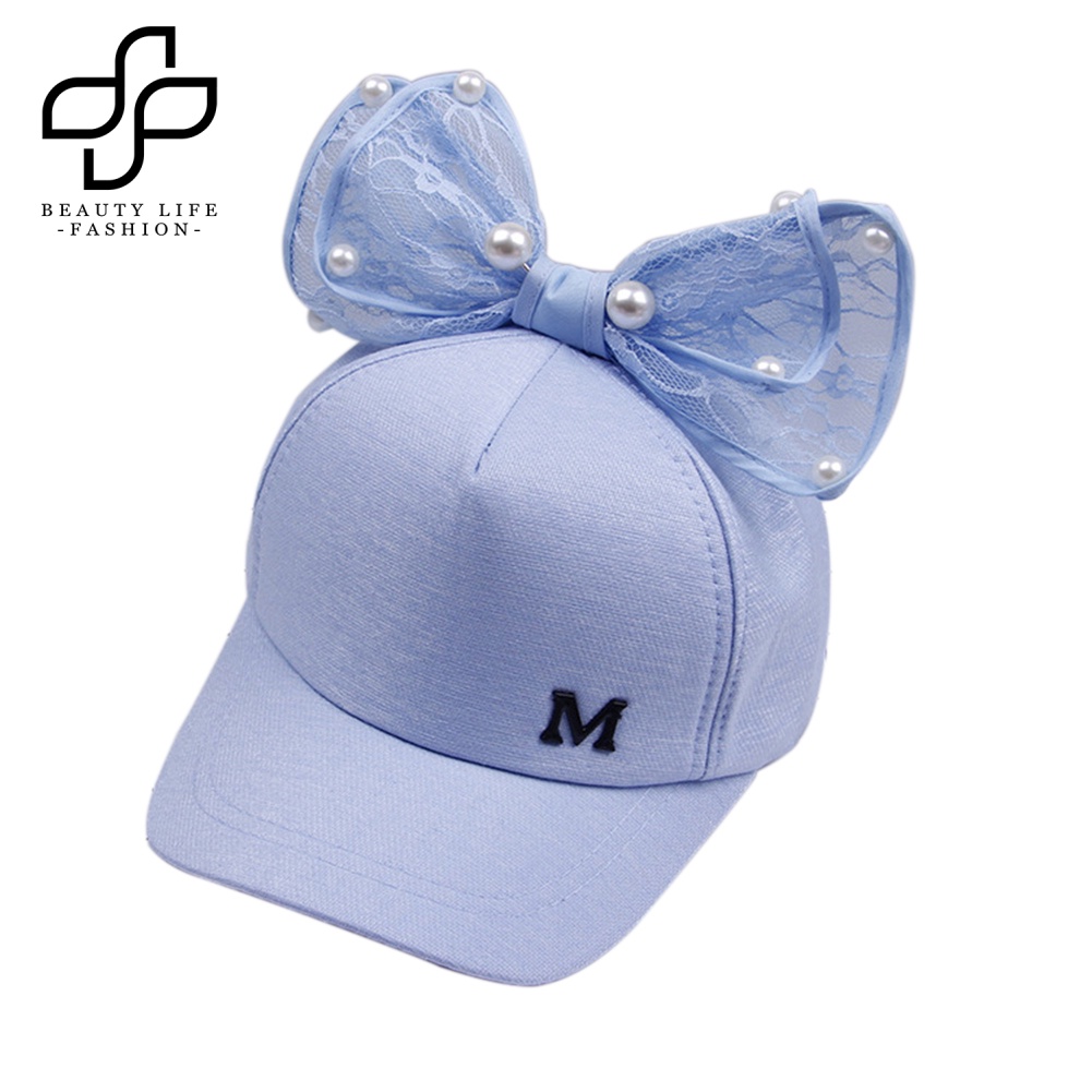 Mũ Lưỡi Trai Đính Nơ In Chữ M Đính Ngọc Trai Giả Thời Trang Mùa Hè Cho Bé Gái