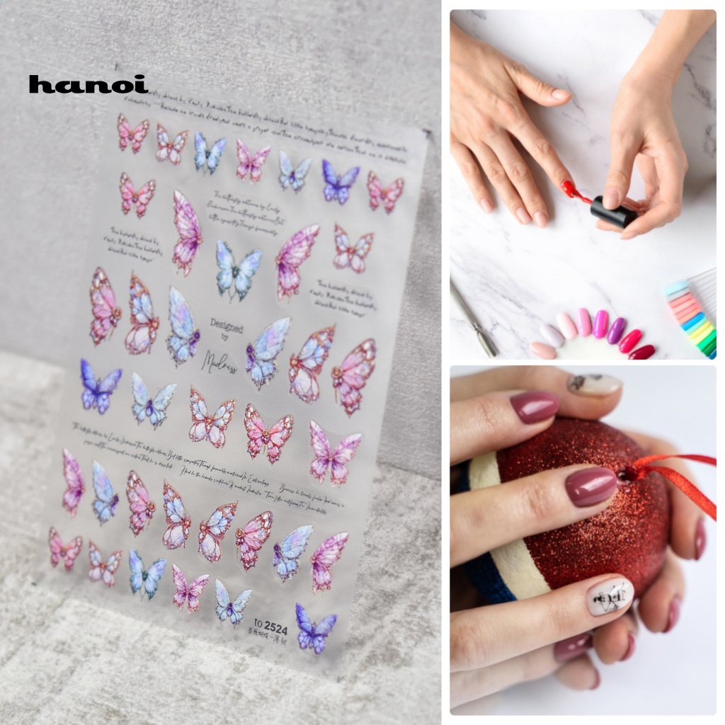 1 Tấm Sticker Dán Móng Tay 5D Hình Bướm DIY