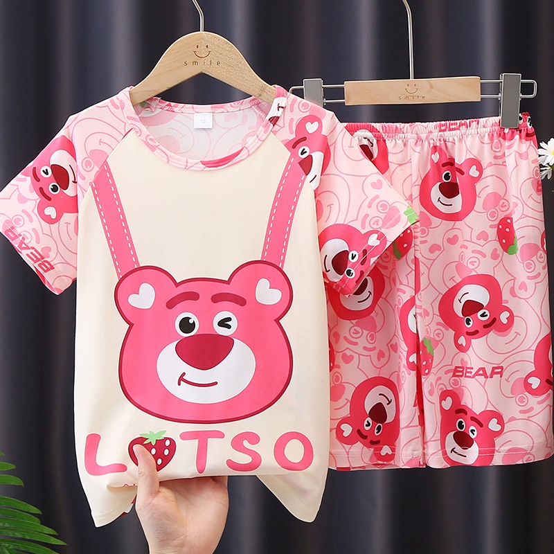 Bộ Đồ Ngủ Gấu Dâu Cho Bé Gái Ngắn Tay Họa Tiết Áo Pijama Kuromi Cinnamoroll Minnie Dễ Thương Dành Cho Bé Gái