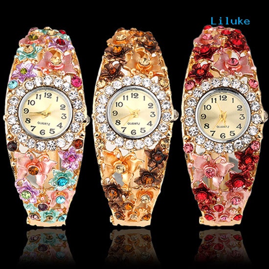 Đồng Hồ Đeo Tay Nữ Mặt Tròn Họa Tiết Hoa Và Bướm Thời Trang