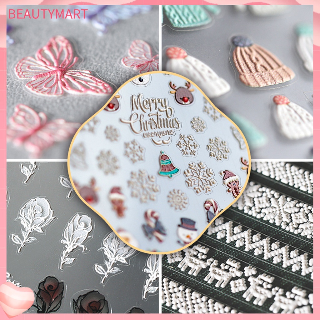 Miếng Dán Trang Trí Móng Tay Tạo Hiệu Ứng 5D Nhiều Hình Dạng Phối Cánh Bông Tuyết Màu Trắng