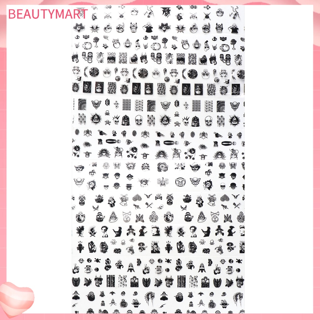 [beautymart] Set 10 Giấy Gói Móng Tay Chuyển Họa Tiết Đầu Lâu Kinh Dị Siêu Mỏng Màu Đen Trang Trí Halloween