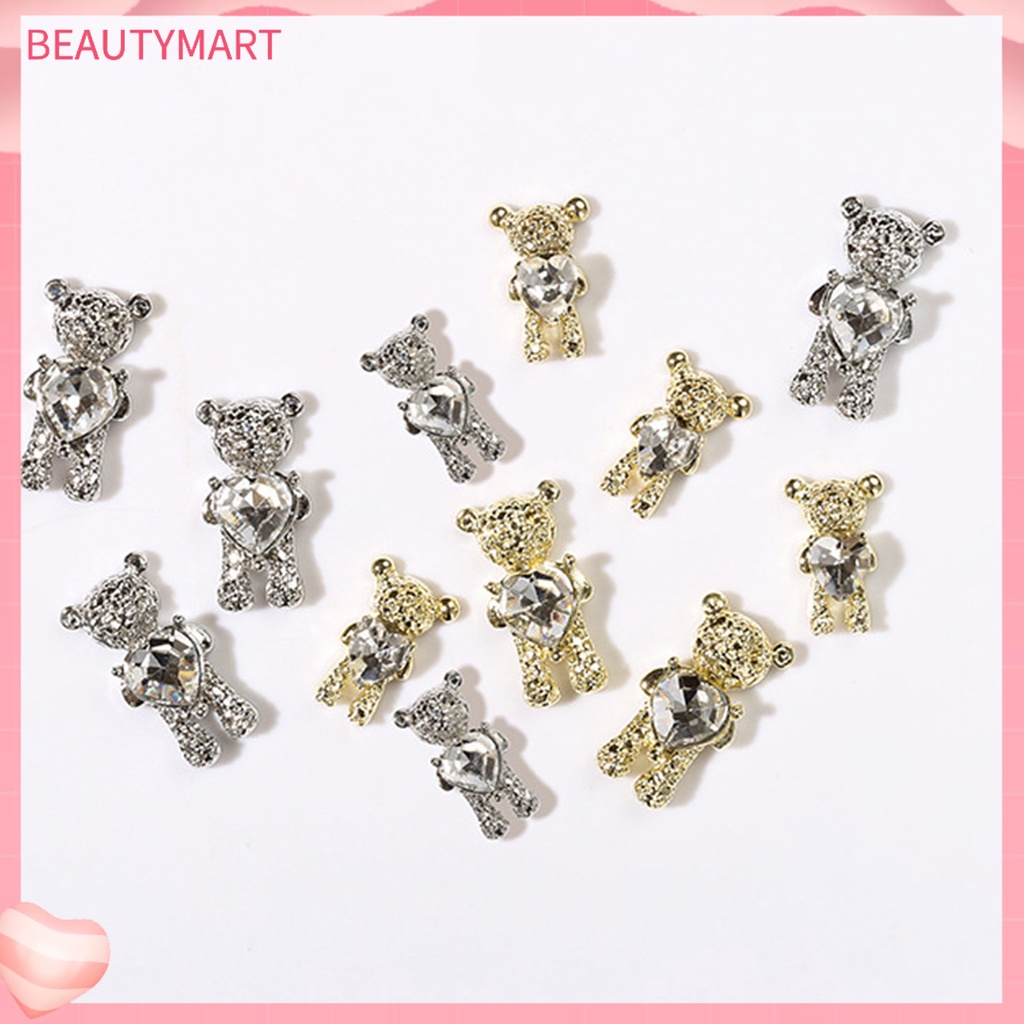 Túi 20 Phụ Kiện Trang Trí Móng Tay Hình Gấu 3D Bằng Hợp Kim Dễ Thương DIY