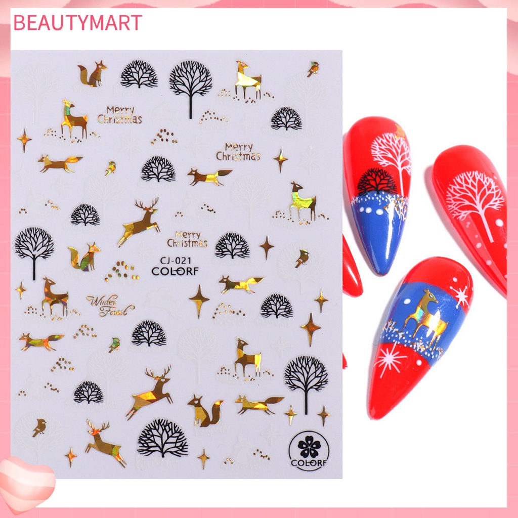 Bộ 3 Miếng Dán Móng Tay Hiệu Ứng 3D Họa Tiết Giáng Sinh Nhiều Màu Sắc
