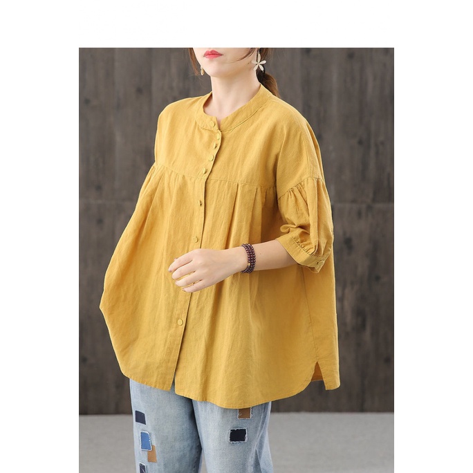 Áo Sơ Mi cotton Lanh Dáng Rộng Màu Trơn Cỡ Lớn Thời Trang Mùa Hè 2023 Cho Nữ