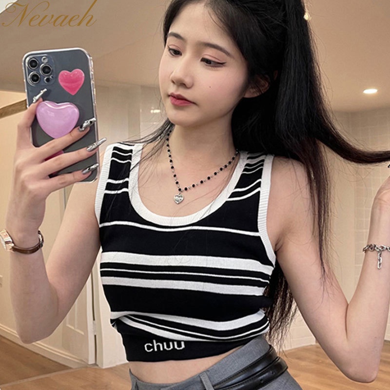 Áo Hai Dây Ôm Dáng Họa Tiết Kẻ Sọc Màu Sắc Tương Phản Thời Trang Mùa Hè 2023 Cho Nữ