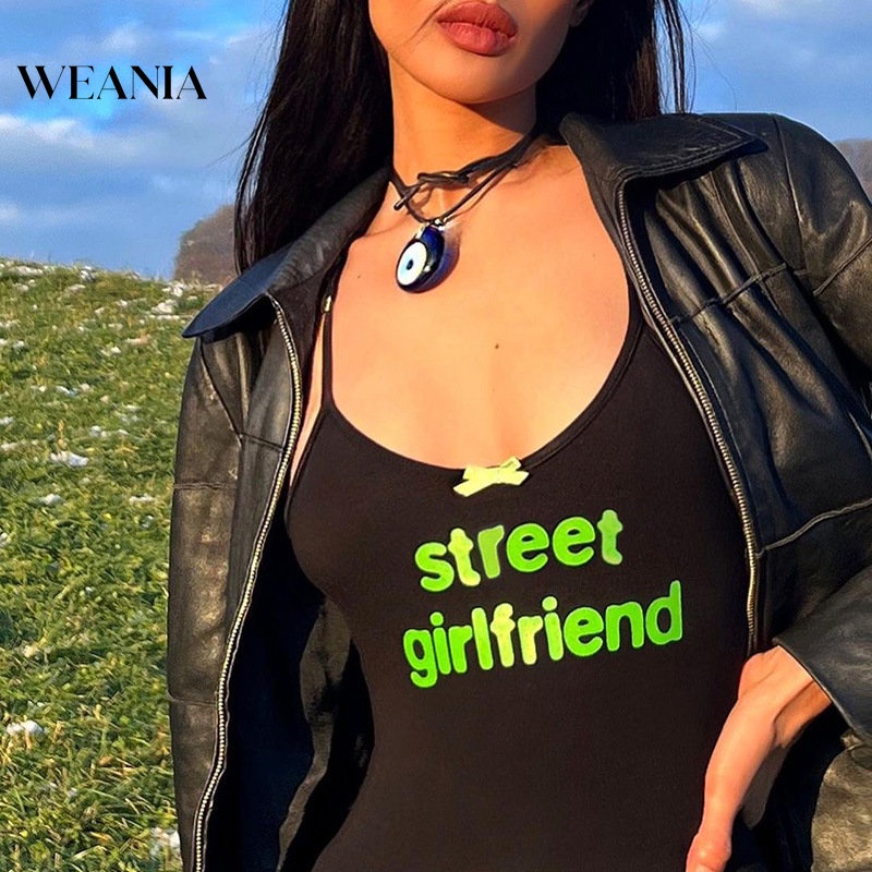 Áo Tank Top Chất Liệu Cotton Dáng Ôm In Chữ Thời Trang Cho Nữ