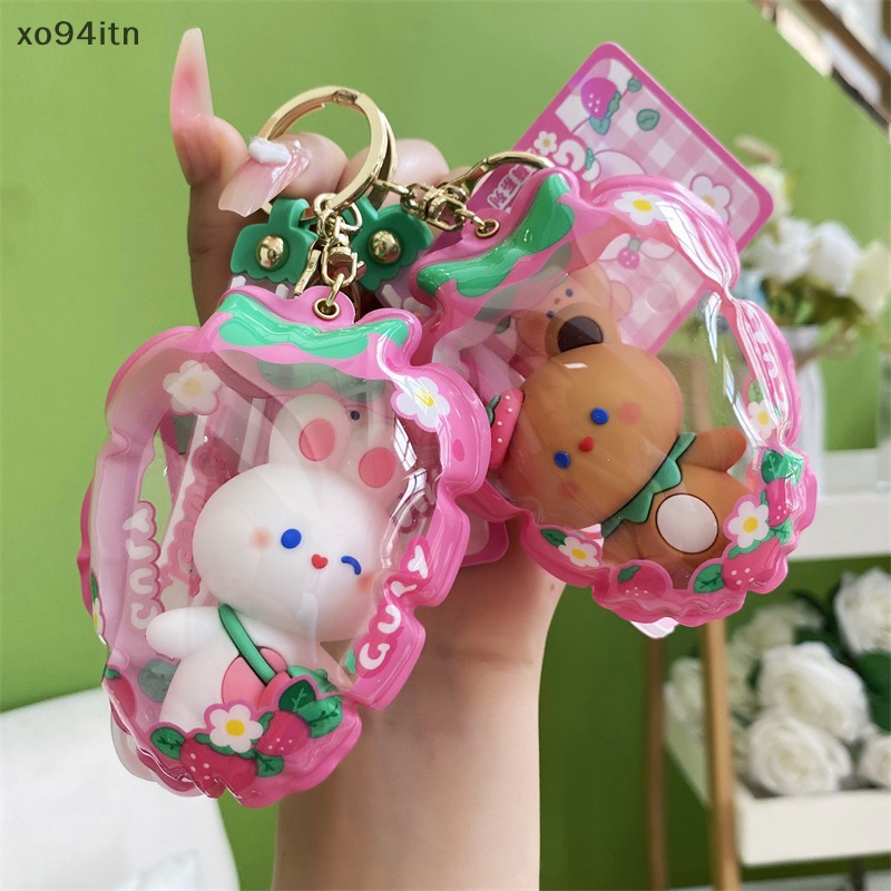 Móc Khóa Bơm Hơi Hình Thỏ Trắng / Dâu Hoạt Hình Dễ Thương Cho Cặp Đôi