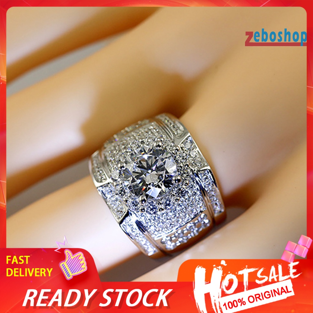 Nhẫn Đính Hôn Mạ Bạc Đính Kim Cương Giả Thời Trang Cho Nam Nữ