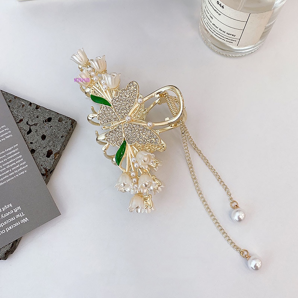 Kẹp Tóc Càng Cua Đính Hoa Và Bướm Phối Tua Rua Phong Cách Hàn Quốc Thanh Lịch Dành Cho Nữ Mới