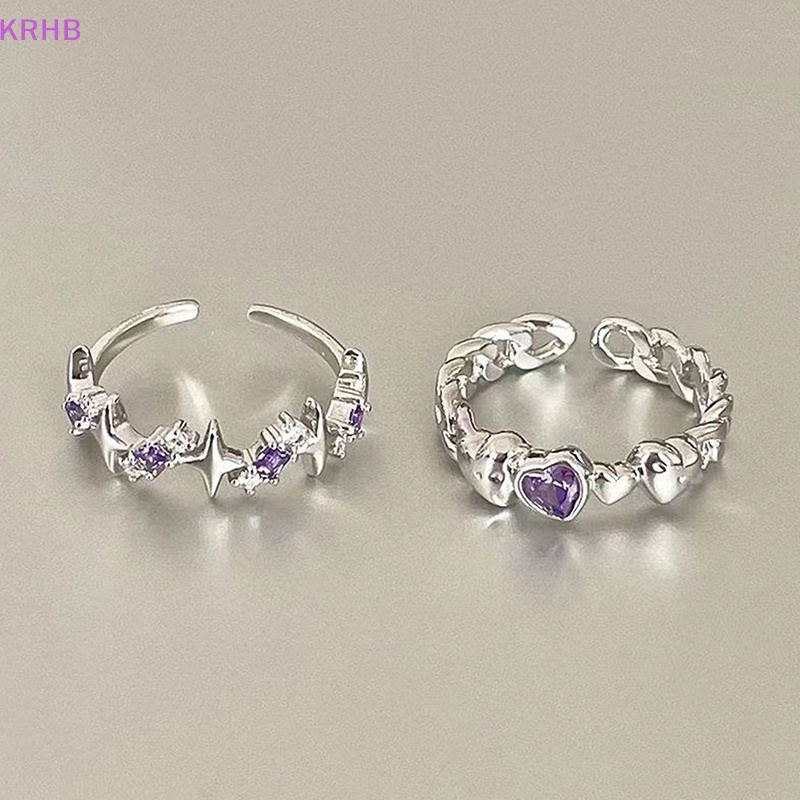 Nhẫn Cặp Đính Đá Pha Lê Tím Phong Cách Vintage Y2K Mới