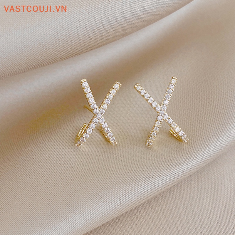 1 Đôi Khuyên Tai Chữ X Đính Đá Thời Trang Cho Nữ