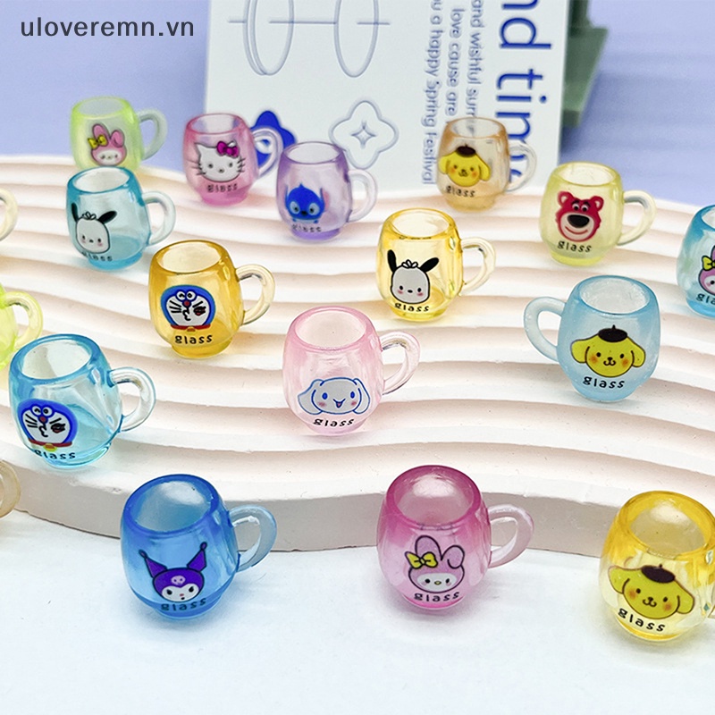 Set 5 Ly Nước Dạ Quang Bằng Nhựa Resin In Họa Tiết Hoạt Hình Dễ Thương Trang Trí Nội Thất