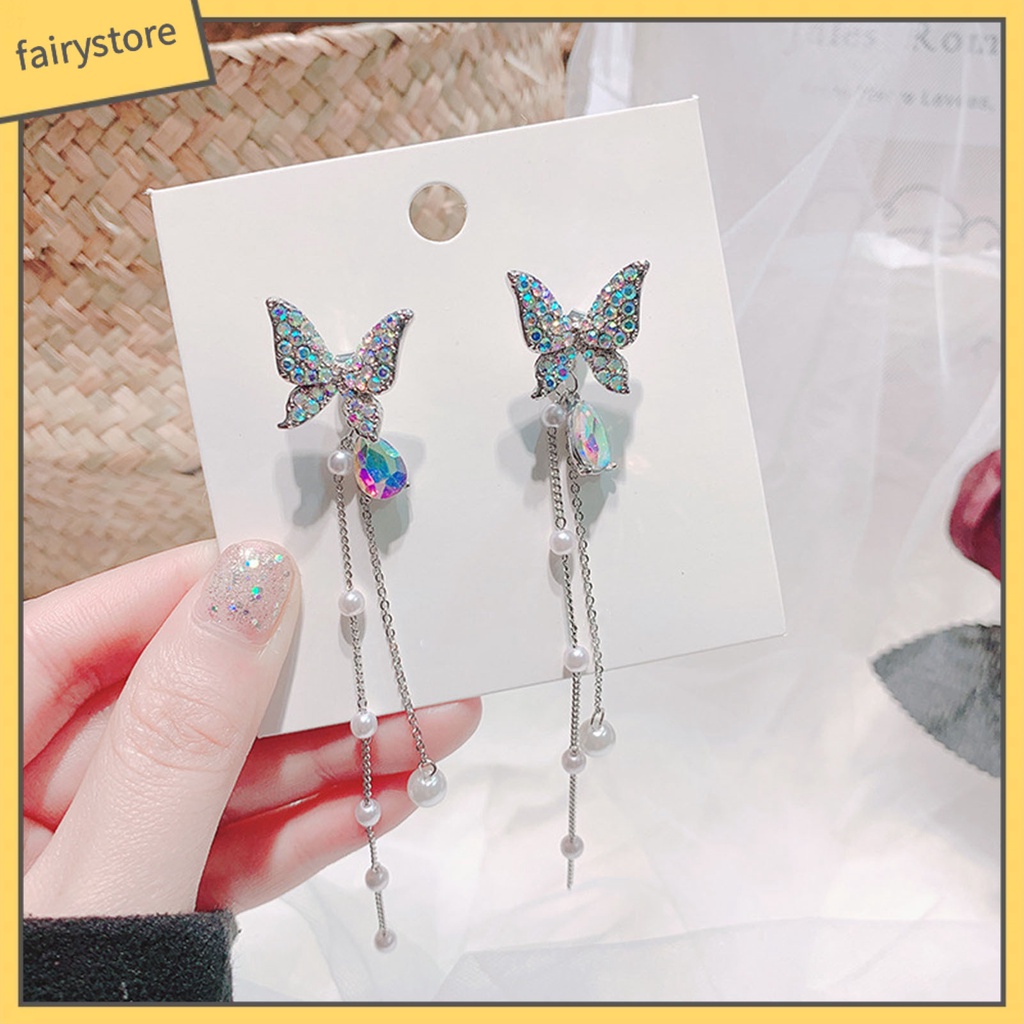 1 Cặp Bông Tai Hình Bướm Đính Ngọc Trai Giả Lấp Lánh Thanh Lịch Dành Cho Nữ