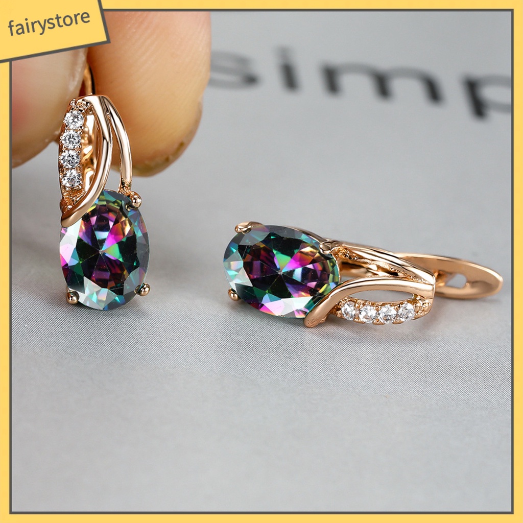 1 Đôi Bông Tai Hình Oval Đính Đá Zircon Sáng Lấp Lánh Dành Cho Nữ