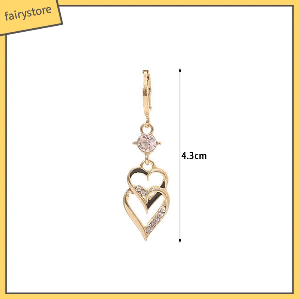 1 Đôi Bông Tai Hình Trái Tim Hai Lớp Đính Đá Lấp Lánh Phong Cách Hàn Quốc Thời Trang