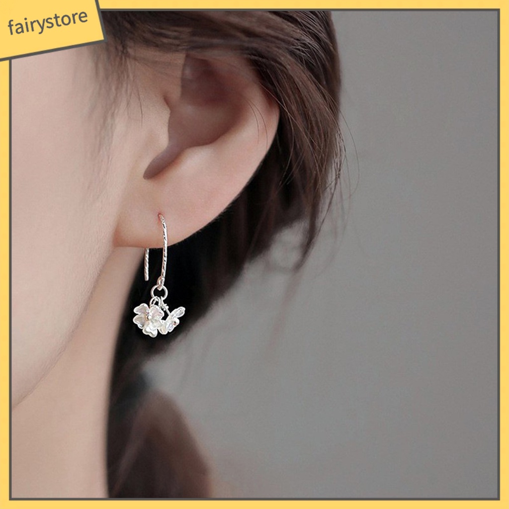 1 Đôi Bông Tai Dáng Dài Đính Đá Ngọc Trai Nhân Tạo Hình Hoa Thanh Lịch