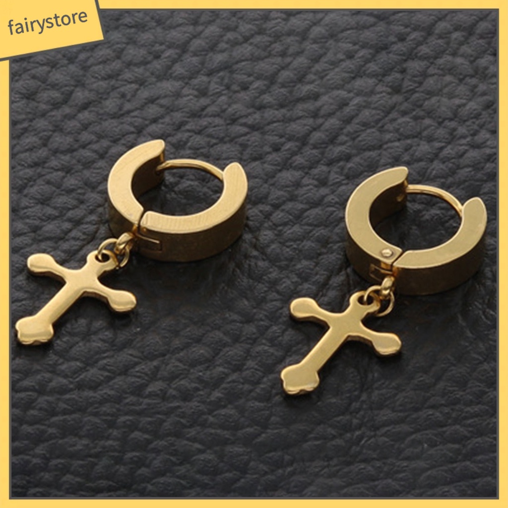 1 Đôi Bông Tai Hình Thánh Giá Bằng Thép Titan Dành Cho Nam Và Nữ