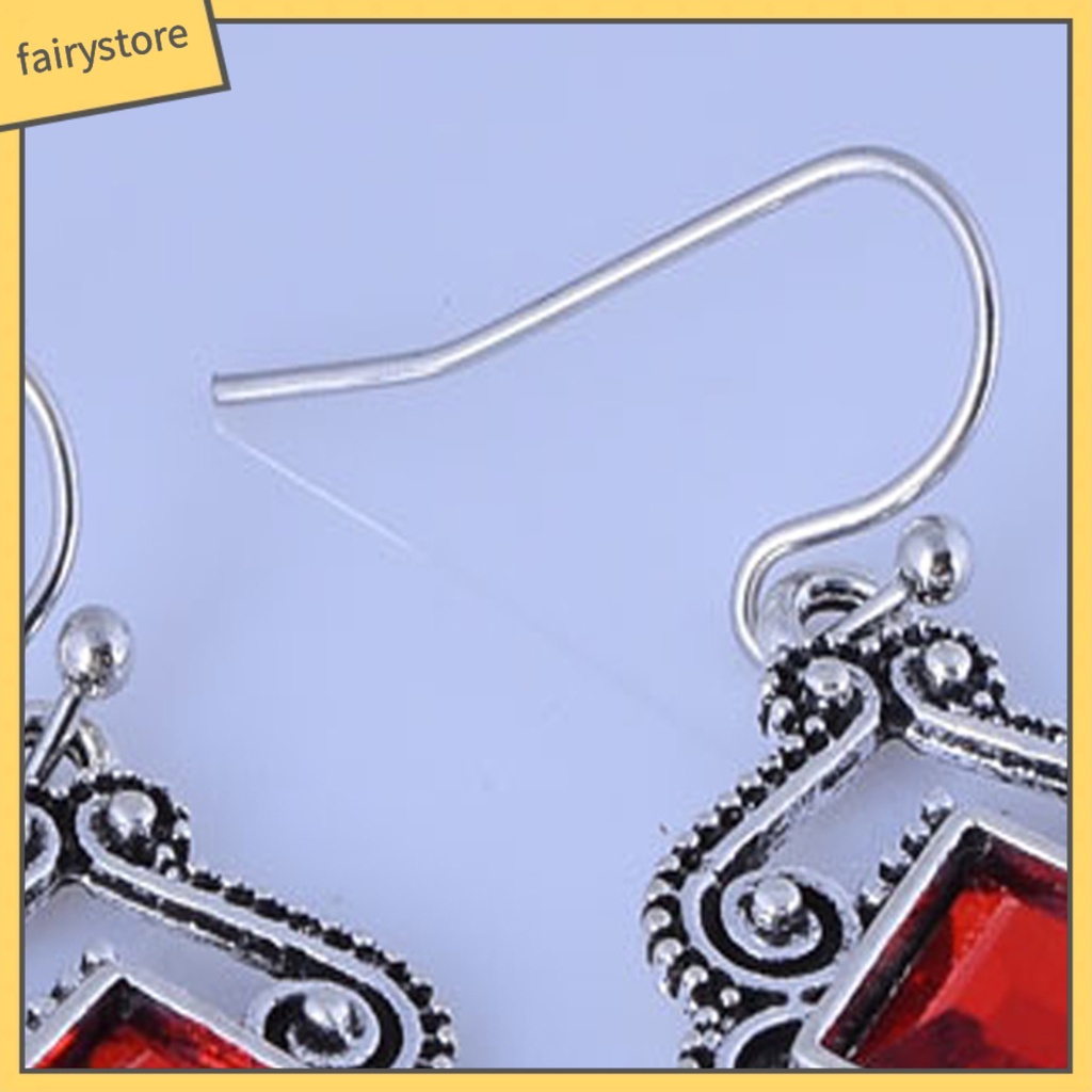 1 Đôi Bông Tai Móc Đính Đá Zircon Đỏ Phong Cách Vintage Phù Hợp Sử Dụng Hàng Ngày