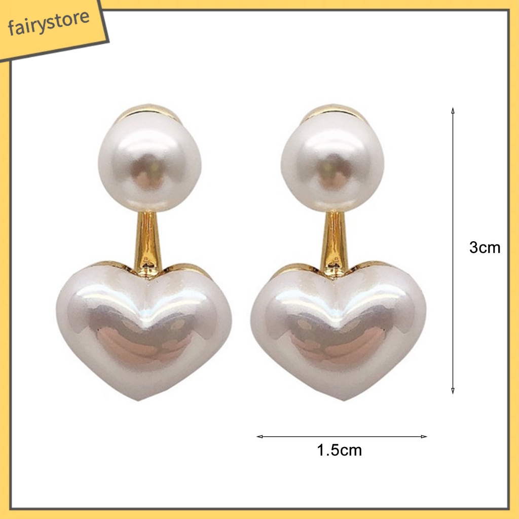1 Đôi Bông Tai Hình Trái Tim Đính Ngọc Trai Giả Màu Trắng Dành Cho Nữ