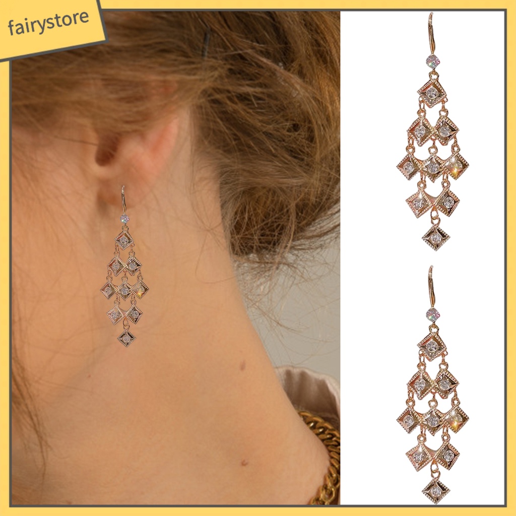 1 Đôi Bông Tai Dáng Dài Đính Đá Lấp Lánh Thời Trang Cho Nữ