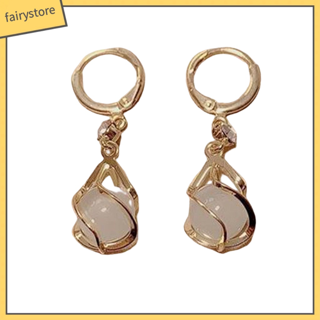 1 Đôi Bông Tai Tròn Đính Đá Opal Lấp Lánh Thời Trang Dành Cho Nữ