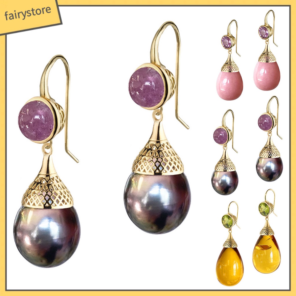 1 Đôi Bông Tai Hình Giọt Nước Trong Suốt Phong Cách Retro Dành Cho Nữ