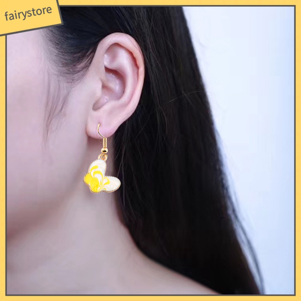 1 Đôi Bông Tai Móc Hình Bướm Sơn Dầu Dễ Thương Dành Cho Nữ